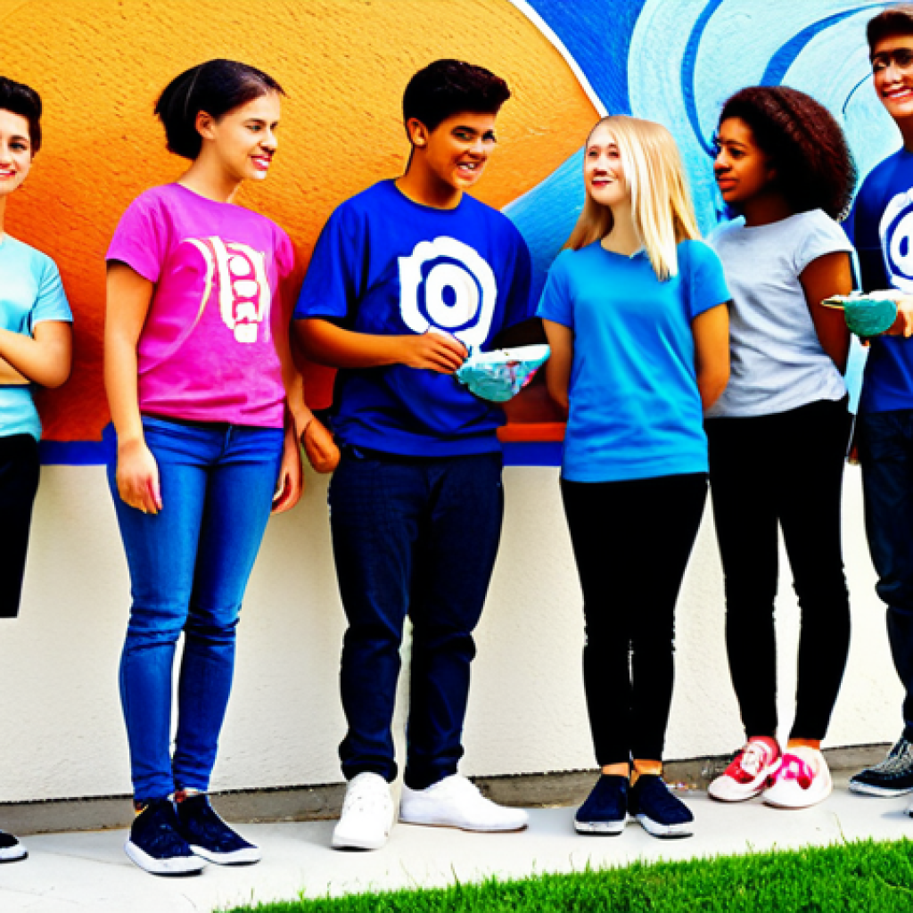 가상 정체성 구축에 대한 청소년의 시각 - Combating Peer Pressure**

"A group of diverse teenagers participating in a community art project, p...