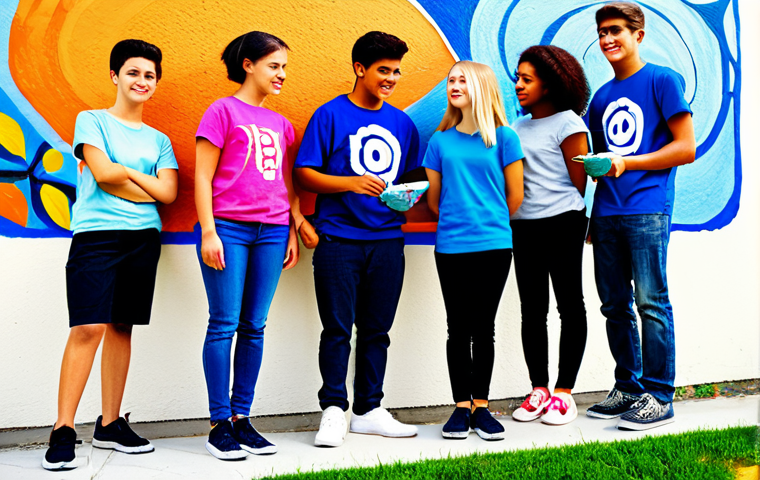 가상 정체성 구축에 대한 청소년의 시각 - Combating Peer Pressure**

"A group of diverse teenagers participating in a community art project, p...