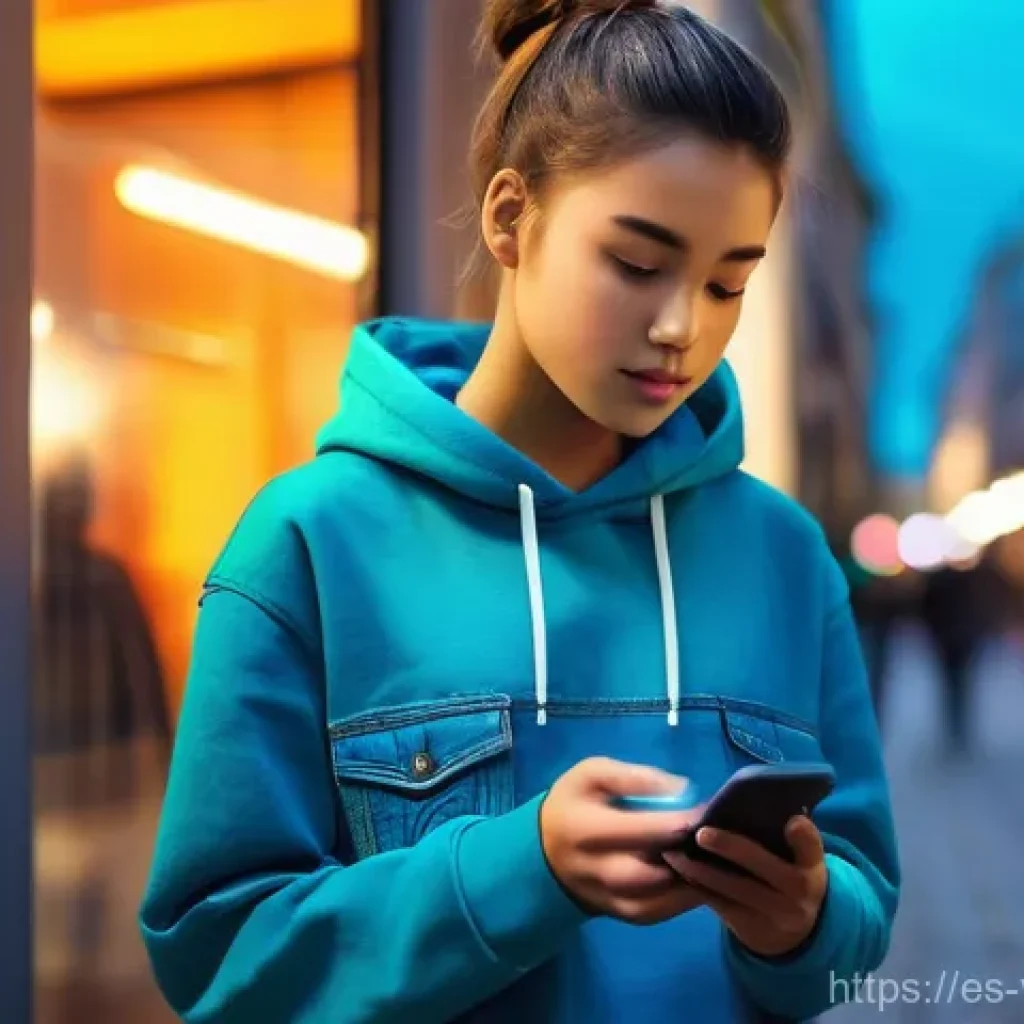 가상 정체성의 진화와 그 의미 - **Prompt: "A young person, approximately 16-18 years old, interacting with a smartphone, with a vibr...