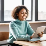 Home 10 가상 정체성 구축을 위한 고객 피드백 활용 - **Prompt:** A female content creator in her early 30s, with a warm and empathetic expression, is sea...