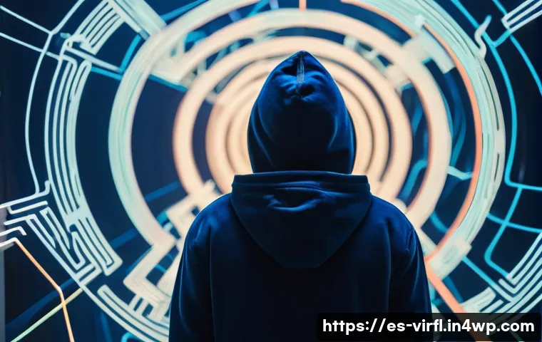 가상 정체성의 구성 요소 분석 - **Digital Identity Labyrinth:**
    A vibrant, medium shot of a diverse young adult, approximately 1...