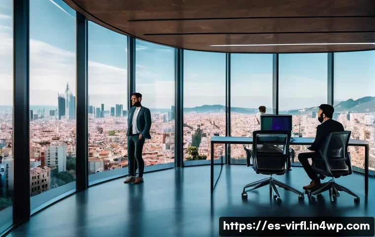 가상 정체성을 통한 개인화된 사용자 경험 - A modern digital workspace scene in a vibrant Barcelona office, showcasing a diverse team of Hispani...