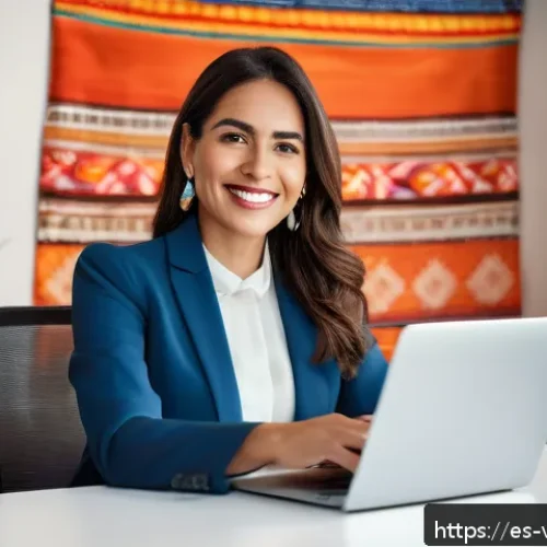 Home 15 가상 정체성을 위한 온라인 이미지 관리 방법 - A professional Latin American businesswoman sitting confidently at a modern office desk, dressed in ...