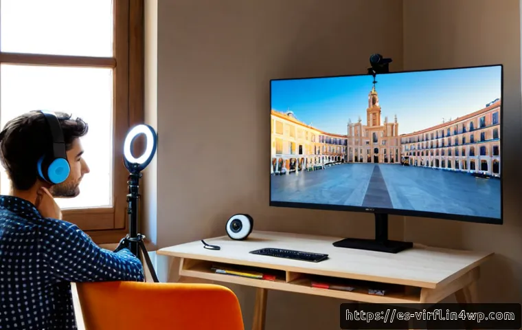 가상 정체성을 위한 콘텐츠 제작 아이디어 - Photorealistic home content studio in a sunlit Madrid apartment, a young Spanish-speaking creator se...